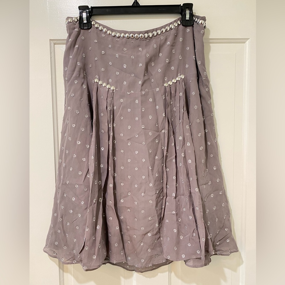 DESANKA Silk Purple Silver Stud Pleated Skirt 100% skirt